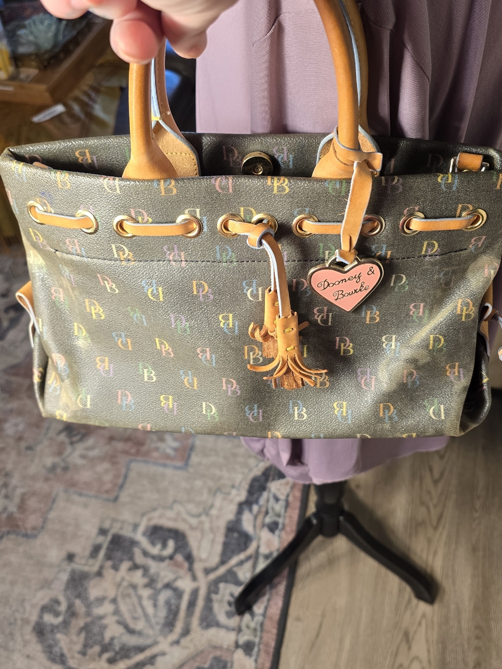 💖 Y2K Dooney & Bourke Multicolor Rainbow DB Logo Tassel Heart Mini Tote Purse - Picture 16 of 16